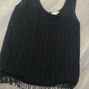 Chic Black Sleeveless Blouse with Fringe